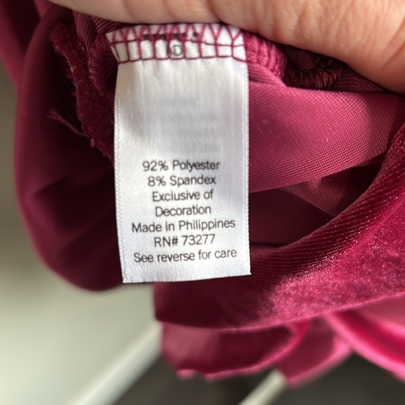 LC Lauren Conrad Smocked Velvet Long Sleeve Mini Dress Wine Chalet Red Pink NWT - Picture 11 of 11